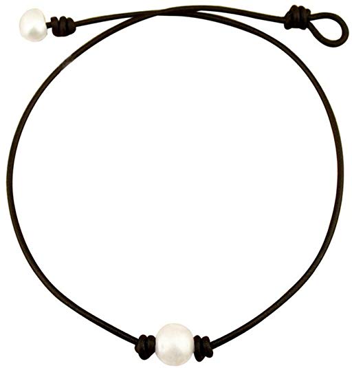 Weilim Single Pearl Leather Choker Necklace for Women Handmade Choker Jewelry Gift