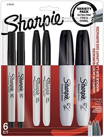 Sharpie Permanent Markers Variety Pack, Featuring Fine, Ultra Fine, and Chisel Point Markers, Black, 6 Count