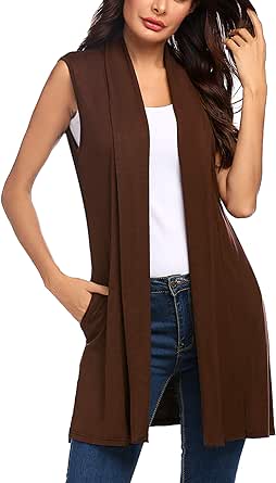 Beyove Womens Long Vests Sleeveless Draped Lightweight Open Front Cardigan Layering Vest with Side Pockets