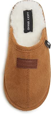 Lucky Brand Boy's Micro-Suede Scuff Slippers, Kids House Shoes with Plush Lining