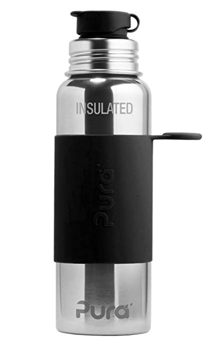 Pura Sport Vacuum Insulated 22 OZ / 650 ML Stainless Steel Water Bottle with Silicone Sport Flip Cap & Sleeve (Plastic Free, NonToxic Certified, BPA Free)