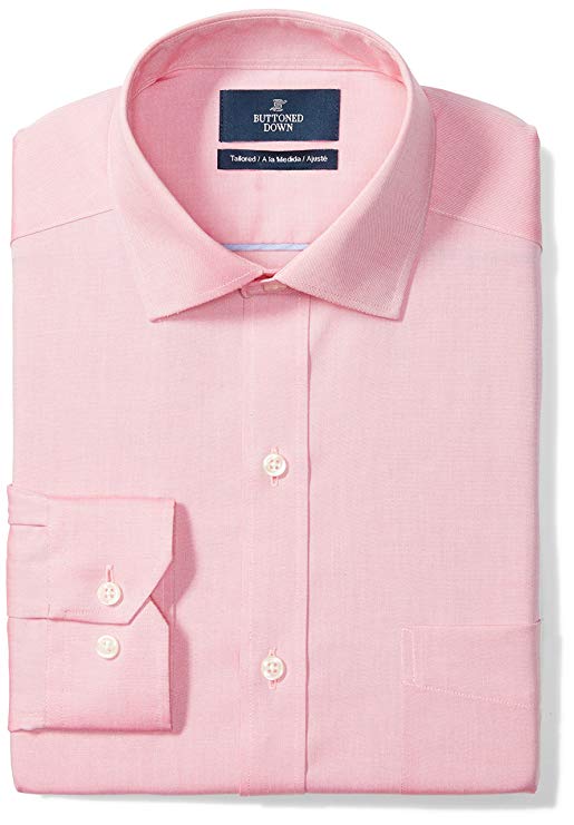 Amazon Brand - BUTTONED DOWN Men's Tailored Fit Spread-Collar Solid Pinpoint Dress Shirt, Supima Cotton Non-Iron