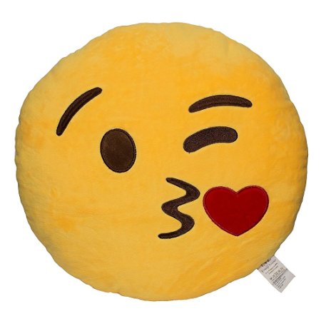 OliaDesign® Emoji Smiley Emoticon Yellow Round Cushion Pillow Stuffed Plush Soft Toy (Throwing Kiss)