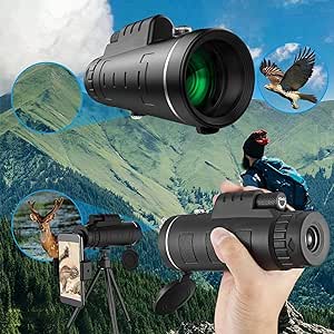 Portable Monocular Telescope, 40X60 High Power Monocular Telescope HD Monocular for Adults with Smartphone Adapter & Tripod, Compact Monocular for Bird Watching Hiking Camping Travel