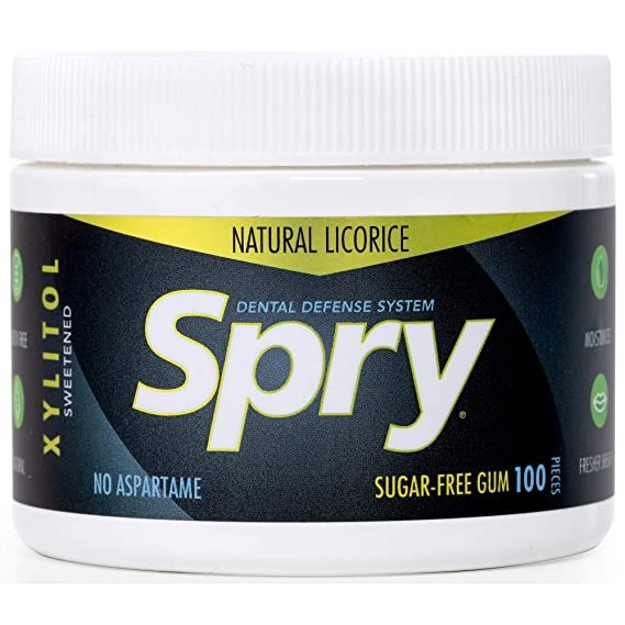 Spry Fresh Natural Xylitol Chewing Gum Dental Defense System Aspartame-Free Sugar Free Gum (Licorice, 100 Count - Pack of 1)