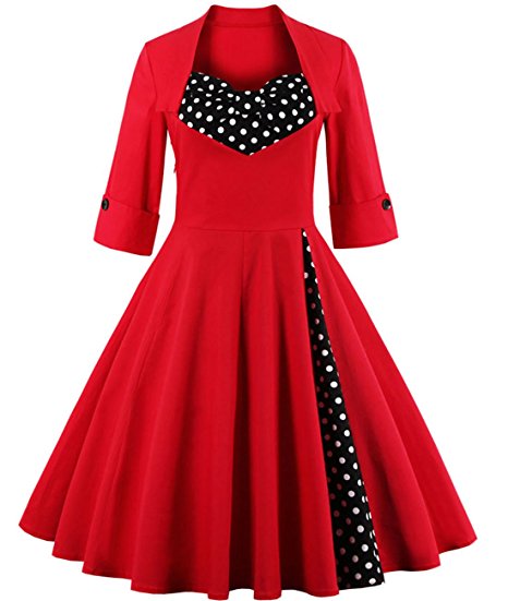 Tempt Me Women's Vintage Patchwork Party Pleated Swing Cocktail Dress for Ball Gown