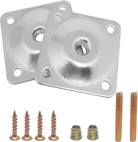 NGe 4set M8 Sofa Leg Mounting Plates,Furniture Sofa Legs Attachment Plates T-Plate,with Hanger Bolts(Silver Flat)