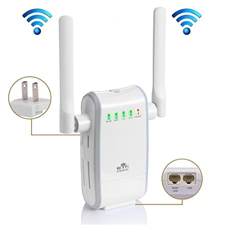 KLJ N300 WiFi Range Extender Booster Wireless Router WiFi Access Point/ Router/ Repeater Modes (Two Fast Ethernet Ports, Two Antennas, WPS, 2.4GHz, Support 802.11n/b/g )