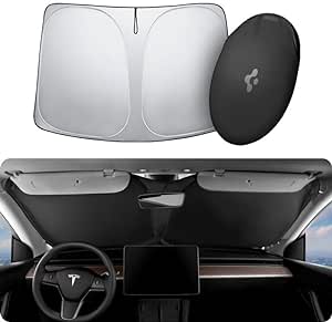 Spigen Tesla Model 3 (~2024 HighLand) and Model Y CryoShade Front Windscreen Sunshade, Dual Layered Protection From UV and Heat (Reinforced Velcro Strap), Designed for Tesla Accessories