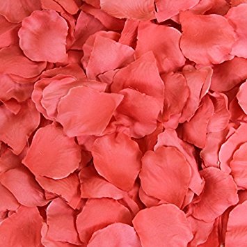 Koyal Wholesale Silk Rose Petals Confetti, Coral, Bulk 1200-Pack Wedding Flowers Table Scatter, Rose Petal Aisle Runner