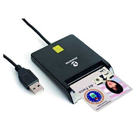 Zoweetek DOD Military USB Common Access CAC Smart Card Reader For SIM /ATM/IC/ID Card Single Smart Card Reader