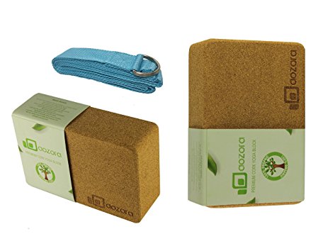 |Cyber Monday Sale| Aozora Cork Yoga Block | Sustainable & Eco Friendly | 2 Pack and yoga Strap Set | Made of the Finest Natural Cork for Better Support, Balance & Comfort