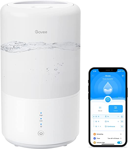 Govee Smart Humidifiers for Bedroom, Top Fill Cool Mist Humidifiers for Baby Nursery with Essential Oils 3L, Work with Alexa & Google Home, BPA Free, Plant Humidifier