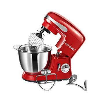 Stand Mixer CHEFTRONIC SM-928 350W Kitchen Mixer 4.2qt Stainless Bowl 6 Speed Electric Mixer with Dough Hook, Wire Whip, Splash Guard