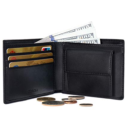 TOAOLZ Mens Slim Bi-fold Leather Wallet Front Pocket Credit Card Case Holder for Men with RFID Blocking