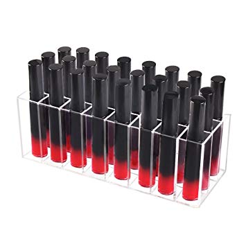 Alotpower Acrylic Lip Gloss Organizer Beauty Makeup Collection Storage Holder for Lipstick, Lip Gloss, Makeup Brushes,Eyebrow Pencil, Mascaras,Eye Liner Pen, 24 Slots