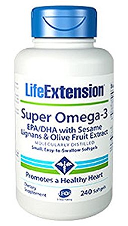 Life Extension, Super Omega-3, EPA/DHA with Sesame Lignans & Olive Fruit Extract, 240 Softgels