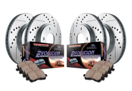 Power Stop K2315 Front/Rear Ceramic Brake Pad and Cross Drilled/Slotted Combo Rotor One-Click Brake Kit