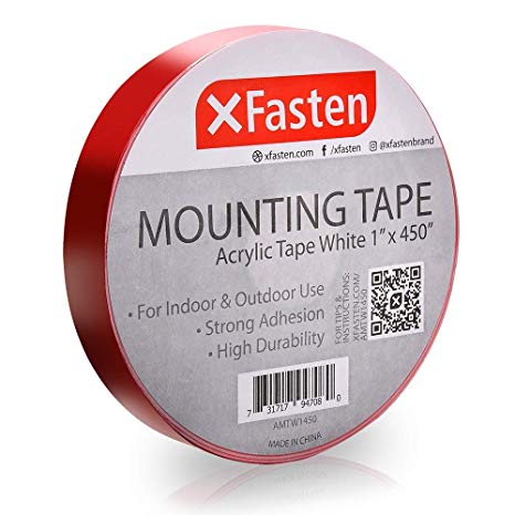 XFasten Double Sided Acrylic Mounting Tape Removable, White, 1-Inch x 450-Inch, Weatherproof Adhesive for Brick, Walls- Indoor and Outdoor Applications