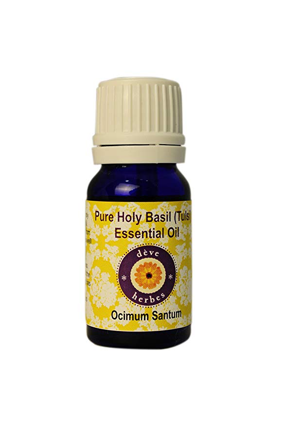 Deve Herbes Pure Holy Basil (Tulsi) Essential Oil (Ocimum sanctum) 100% Natural Therapeutic Grade Steam Distilled 10ml (0.33 oz)