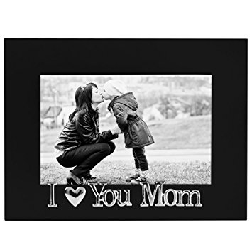 I Love You Mom Picture Frame, Glass Front - Color: Black - Fits Photos 4x6 - Easel Back for Table Top Display