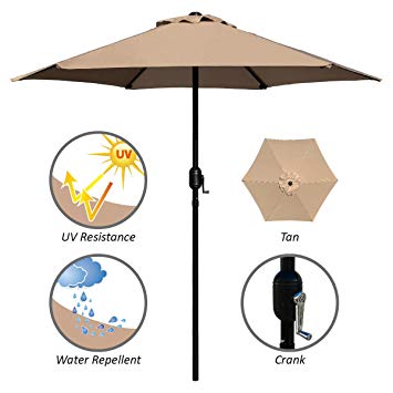 ABBLE Outdoor Patio Umbrella 7.5 Ft with Crank, Weather Resistant, UV Protective Umbrella, Durable, 6 Sturdy Steel Ribs, Market Outdoor Table Umbrella, Tan