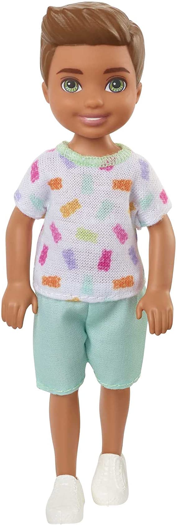 Barbie Chelsea Boy Doll (Brunette) Colorful Printed T-Shirt, Blue Shorts & White Shoes, Toy for Kids Ages 3 Years Old & Up