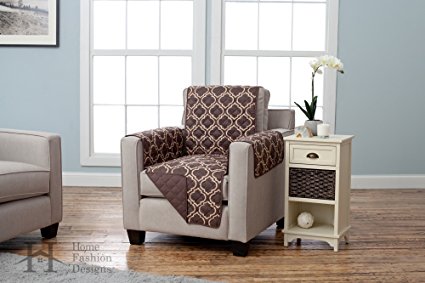 Adalyn Collection Deluxe Reversible Quilted Furniture Protector. Beautiful Print on One Side / Solid Color on the Other for Two Fresh Looks. By Home Fashion Designs Brand. (Chair, Chocolate)