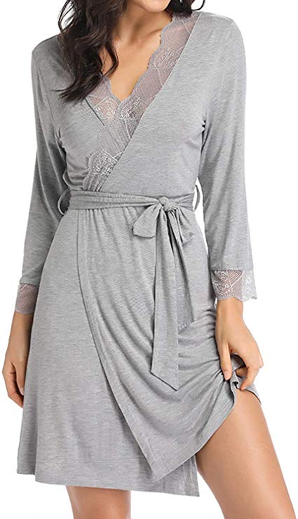 Womens Robe Lightweight Soft Sleepwear Short Kimono Bathrobe Loungewear Lingerie Nightgown