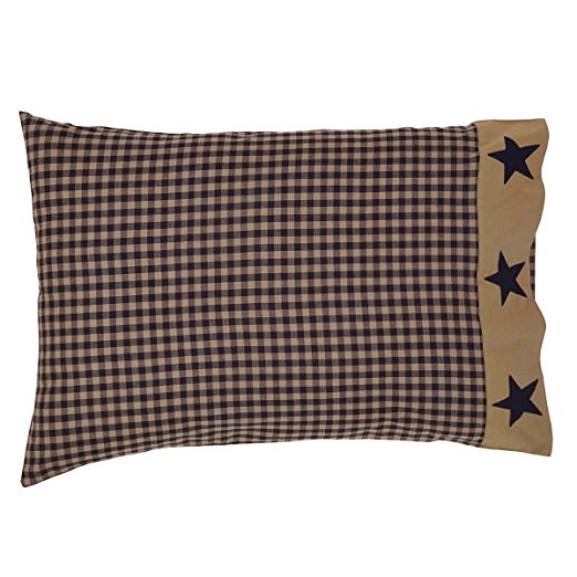 Teton Star Primitive Country Patchwork Pillow Case Applique Star Border (Set of 2 measuring 21" x 30" each) by Ashton & Willow, VHC Brands