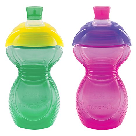 Munchkin Click Lock Bite Proof Sippy Cup, Green/Pink, 9 Ounce, 2 Count