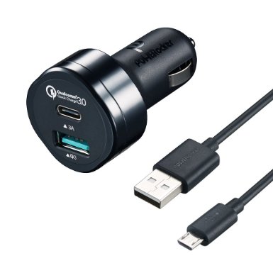 Type-C   Quick Charge 3.0 Car Charger, POWERocker BlitzKnob 33W QC3.0 2-Port USB Car Charger for Galaxy S7/S6/Edge, Note 4/5, Nexus5X/6P, LG G5/V10, HTC 10, with 3.3FT Micro USB Cable