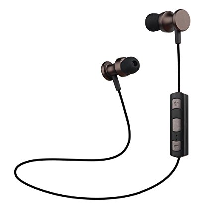 Yenona DEEP BASS Bluetooth Headphones Headset, In-Ear Wireless Earphones with Mic and Detachable Hooks, Lightweight Running Headphones for iPhone, Samsung, Android Devices (Brown)
