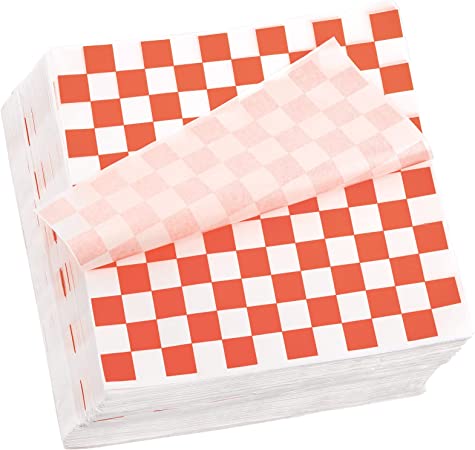 Fasmov 1000 Sheets 12 x 12 inches Sandwich Paper Deli Basket Liner Wrap Food Basket Liners Wrapping Checkered Sheets, Red & White