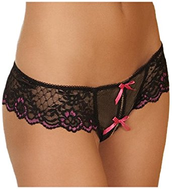 Rene Rofe Women's Crotchless Lace Thong Panty with Bows