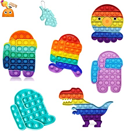 Push Pop Bubble Fidget Sensory Toy for Autistic Children Adult Autism Stress Reliever Silicone Stress Reliever Toy Fluorescent Pop (Among us Pop Set)