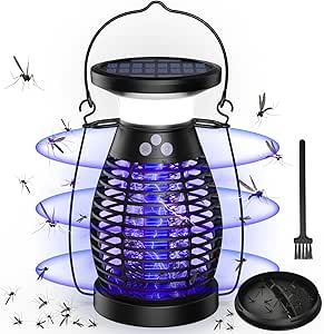 Lampe Moustiques,Solaire Lampe Anti Moustique UV 3 en 1 Anti Moustique Electrique Exterieur Interieur,USB Rechargeable Appareil Anti Moustique 360° Anti Mouche Insecte Tue Mouche (avec éclairage LED)