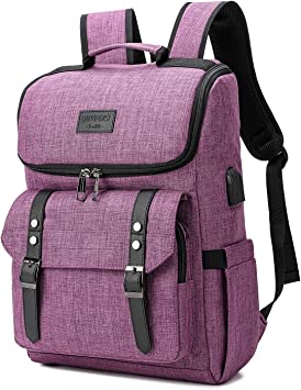 Vintage Backpack Travel Laptop Backpack with usb Charging Port for Women & Men School College Students Backpack Fits 15.6 Inch Laptop Purple