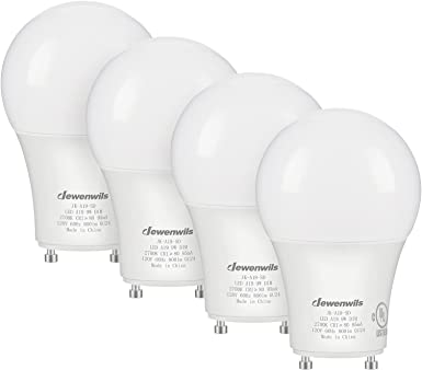 DEWENWILS GU24 LED Light Bulb, 60W Equivalent, Dimmable 2 Prong Light Bulbs, 2700K Warm White, 9W 800 Lumens, A19 Shape Bulbs, GU24 Twist Lock Base, UL Listed, 4 Pack