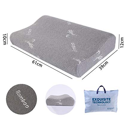 Home Design Studio Premium Grey Firm Cervical Contour Memory Foam Pillow with Comfortable Washable Bamboo Fibre Pillow Case 60cm x 40cm x 12cm