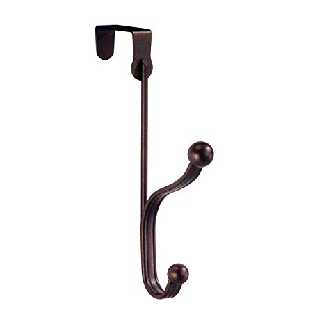 InterDesign York Lyra Over Door Organizer Hook for Coats, Hats, Robes, Clothes or Towels – Dual Hook, Bronze