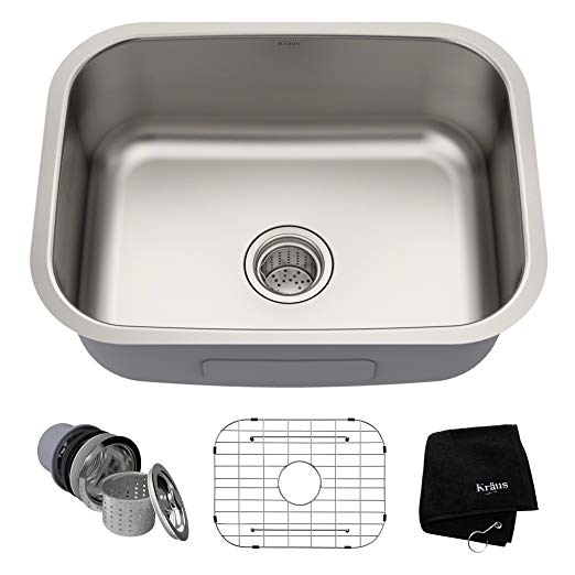 Kraus KBU12 23 inch Undermount Single Bowl 16 Gauge Stainless Steel Kitchen Sink