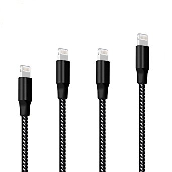 PUJIN iPhone Cable,4Pack 3 6 6 10 Nylon Braided Charging Cable Cord 8-Pin Lightning To USB Cable Charger For iPhone 7/7 Plus, 6s plus/6s/6 plus/6, Se/5s/5c/5, iPad Air/Pro/Mini Black White-4 piece