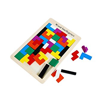 Early Education 40-PCS Colorful Wooden Tangram Jigsaw Puzzles Brain Tetris Block Intelligence Puzzle for Preschool Children Kids