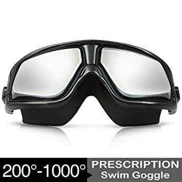 Zionor RX Prescription Swim Goggles, Optical Corrective Swimming Goggles Leakproof Anti-Fog UV Protection Nearsighted Shortsighted Myopia for Men and Women