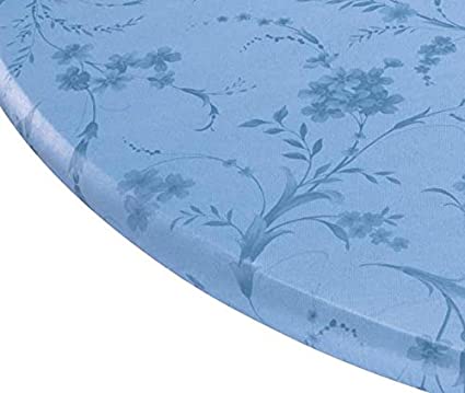 Miles Kimball Floral Swirl Vinyl Elasticized Table Cover, 42 x 68 Inch Oval, Blue