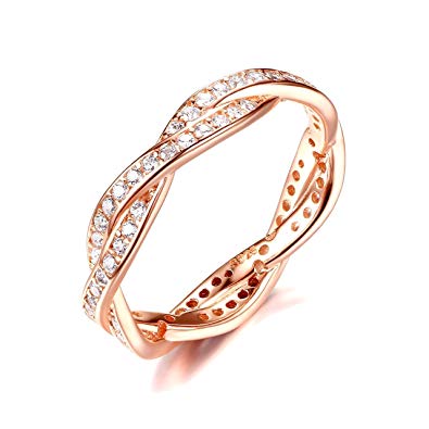 Presentski 925 Sterling Silver Rose Gold Plated Engagement Ring with Cubic Zirconia Weave Design Size 5-10