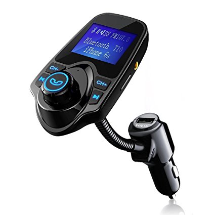 FM Transmitter, [Update Version] Pictek Bluetooth FM Transmitter, Wireless Car Radio Kit Charger with Hands-Free Calling/ USB Fast Charging/ 1.44 Inches Screen/ Voice Prompt/ TF Slot/ AUX Input, Black