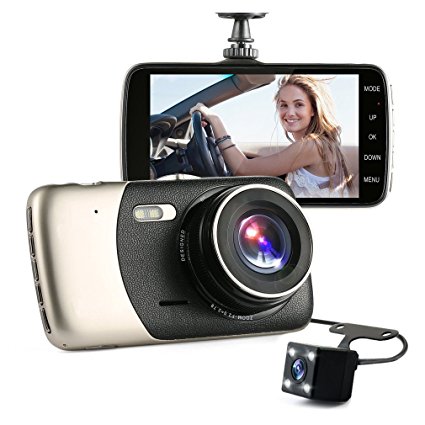 Dash Cam 1296P FHD 4.0 inch IPS Screen Car Camera Video Front and Rear Dual Lens Car Recorder G-Sensor 400 Million Motion Detection Loop Recorder