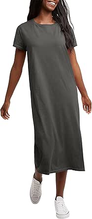 Hanes Women's Originals Garment Dyed Midi Dress, 100% Cotton Vintage Wash Ankle-Length Dress